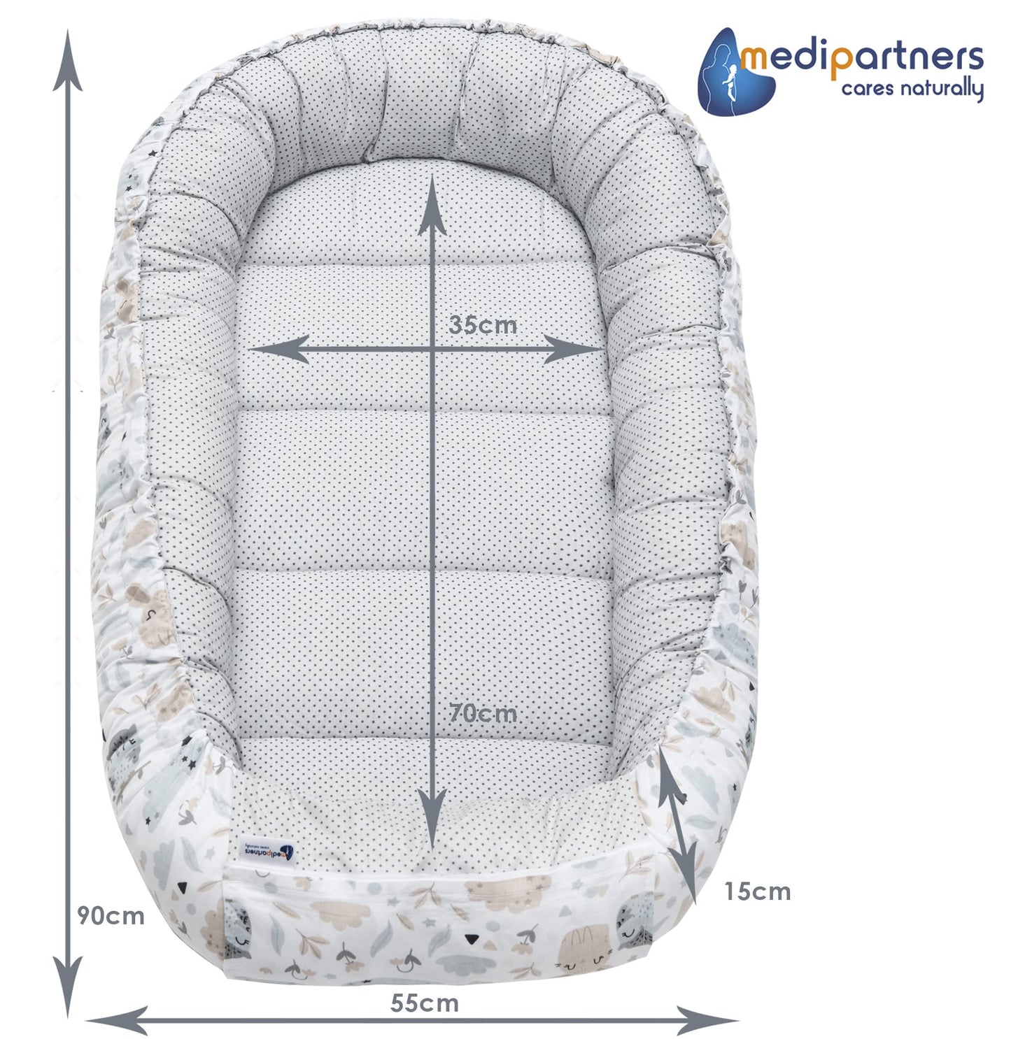 Medi Partners Babynestchen Babynest Set 100x60x15 Kuschelnest 5 teilig herausnehmbarer Einsatz Kokon Nestchen Babys Neugeborene 100% Baumwolle (REH mit Grauem Minky) - Meloni2