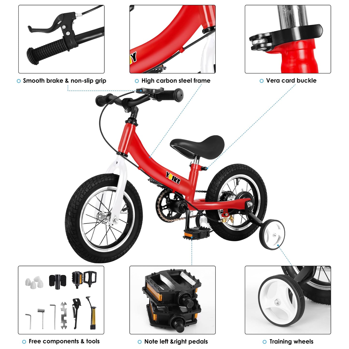 YBIKE 2 in 1 Laufrad, Kinderlaufrad und Kinderfahrrad Dual-Use-Funktion, geeignet für Kinder im Alter von 1-7, 12,14,16 Zoll mit Bremse, Pedal, Trainingstheorie - Meloni2