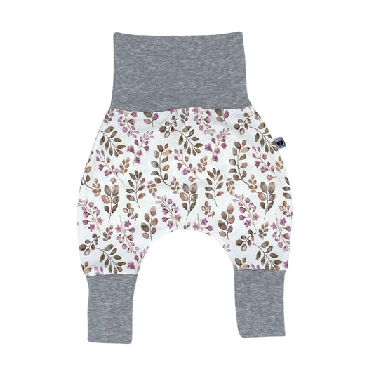 Baby Baggy Trousers, Girls' Handmade Cotton Jersey Grow Trousers, Sizes 50-74, 68-86, 92-104 (Wild Flowers, 50-74)
