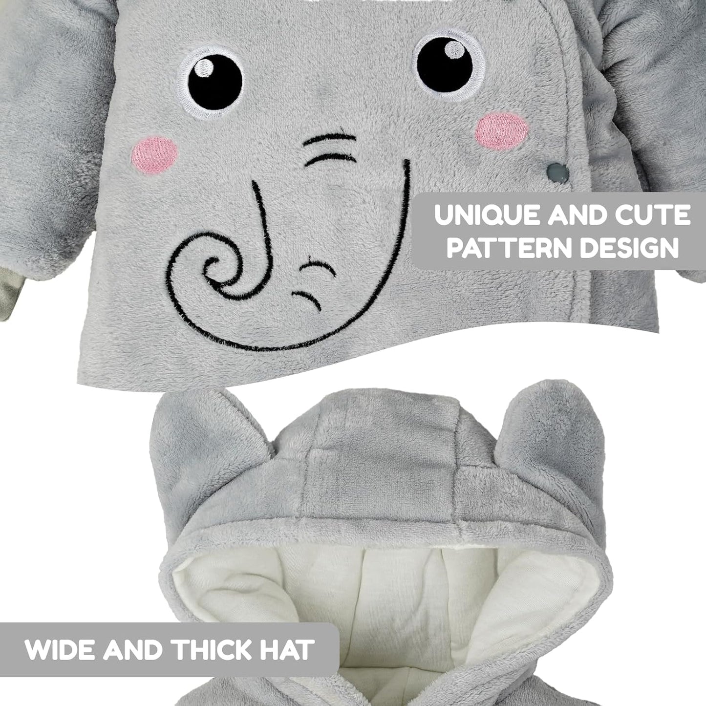 JiAmy Baby-Overall Baby-Strampler Flanell Winter-Strampelanzug mit Füßchen Kapuze Cartoon,Khaki 6-9 Monate