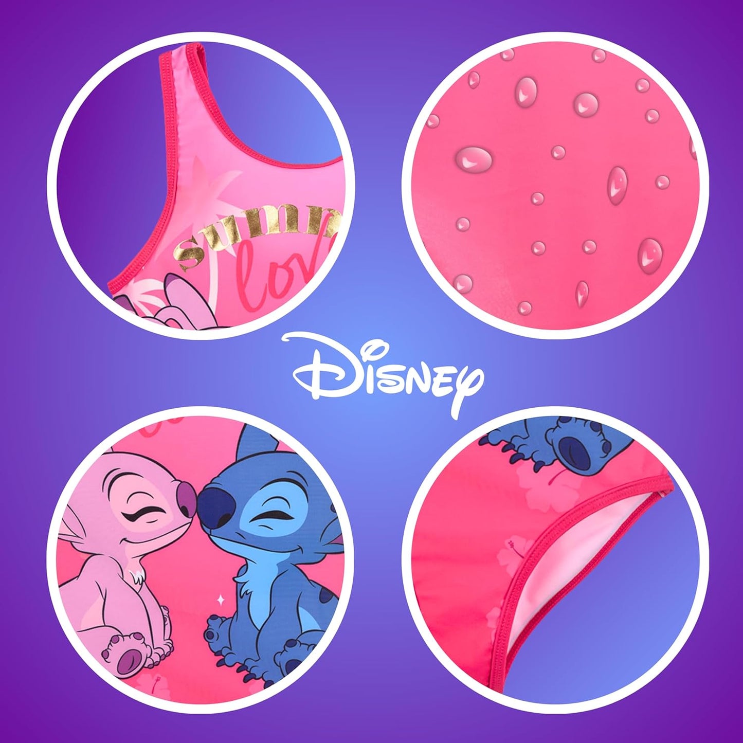 Disney Stitch Mädchen Badeanzug, Motiv Stitch und Engel Einteiliger Badeanzug, Kinder Schwimmbadeanzug, Größen 6 bis 12 Jahre