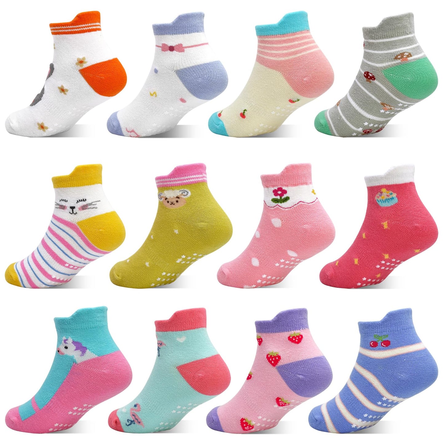 GRPSKCOS Stoppersocken Kinder 12 Paar ABS Socken Rutschfeste Socken Kleinkind Antirutschsocken für 1-7 Jahre Jungen Mädchen