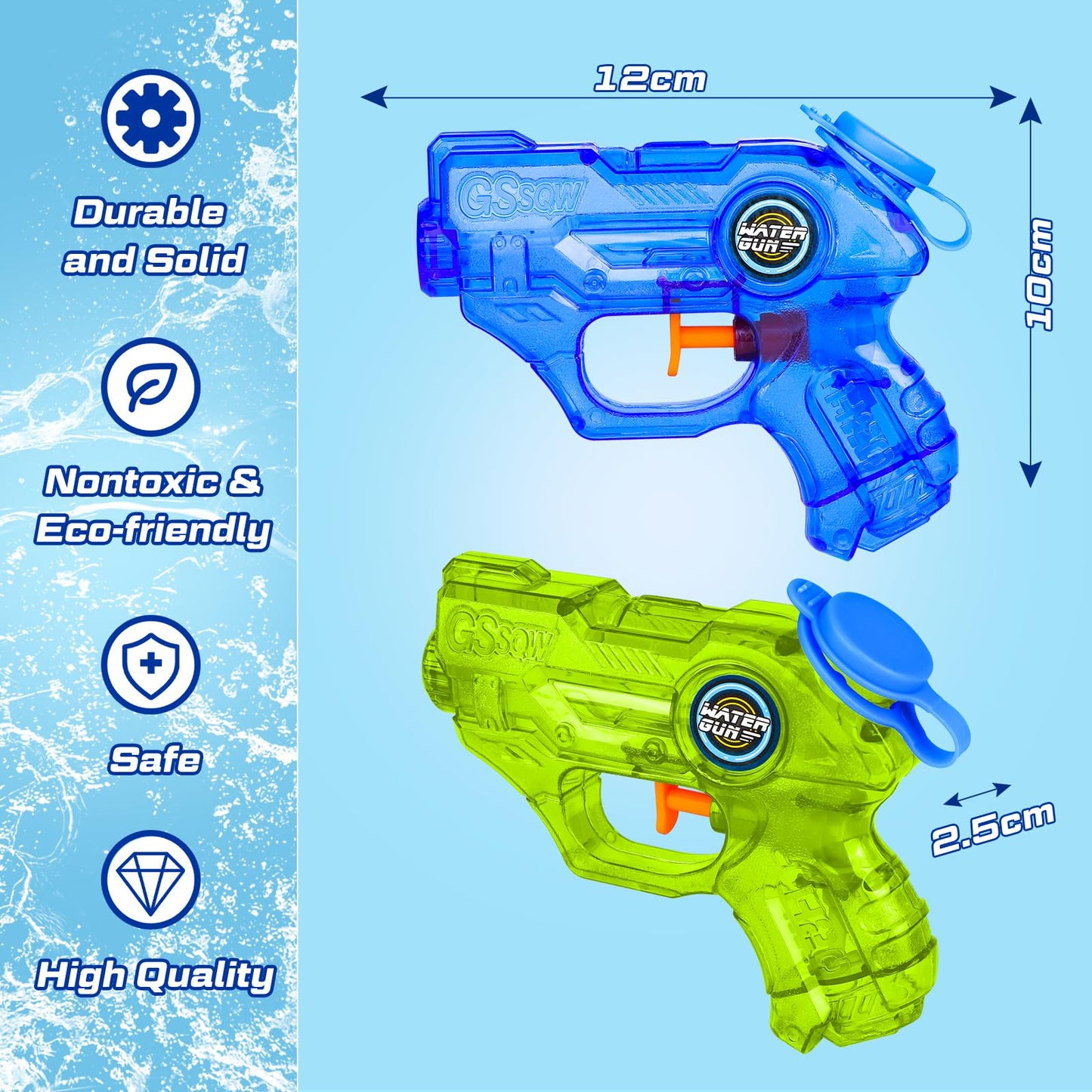 Quanquer Wasserpistole Kinder 6 Stück, Klein Spritzpistolen Reichweite 7 Meter 150ml, Sommer Wassertank Super Water Soaker Asserpistole für Spielzeug im Freien Strandpool Watergun (6er-Satz)