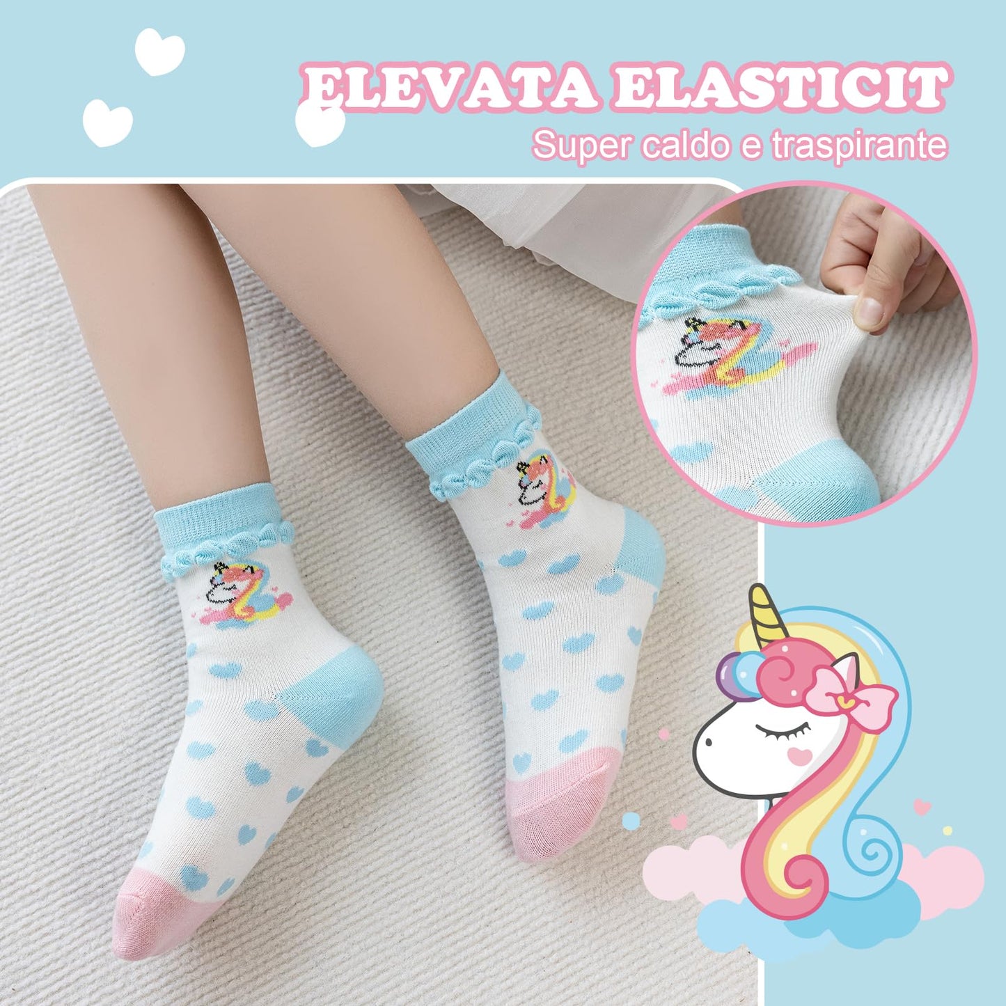 Cirorld Socken Kinder Mädchen Lustige Einhorn Meerjungfrau Tiergesicht Socken Süße Bunte Kindersocken Baumwolle Socken, 2-14 Jahre 6 Paare