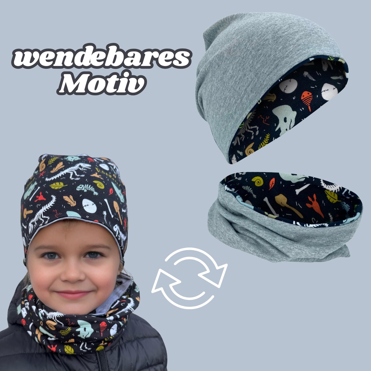HECKBO Children's Beanie Hat & Scarf, Tube Scarf Set, for Girls and Boys, 95% Cotton, Autumn, Spring, Winter