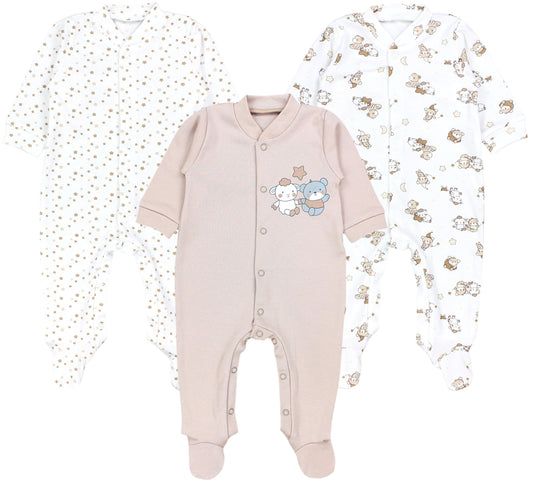 TupTam Baby Jungen Schlafstrampler Langarm Strampler Schlafanzug mit Fuß 3er Pack