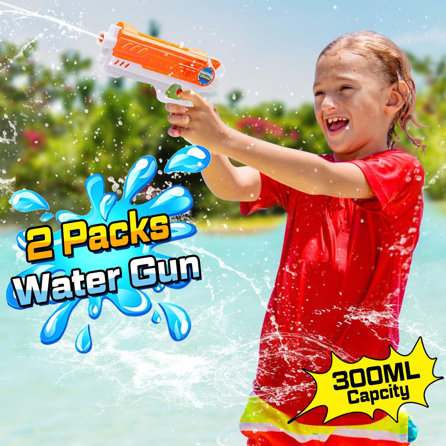 Quanquer Wasserpistole Kinder 280ML wasserpistolen mit 9 Meter Reichweite Outdoor Garten Strand Sommer Party Schwimmbad Spiele Spielzeug für Jungen Mädchen (2 Pack)