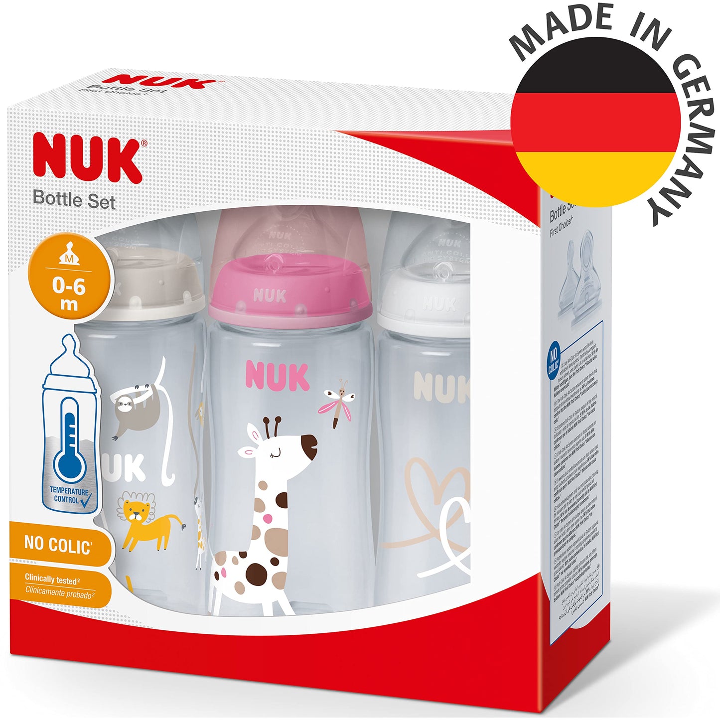 NUK Perfect Match Babyflaschenset | Ab 3 Monate | Passt sich dem Baby an | Temperature Control | Anti-Colic | 260 ml | BPA-frei | Silikontrinksauger, Medium | Regenbogen und Herz | 3 Stück - Meloni2