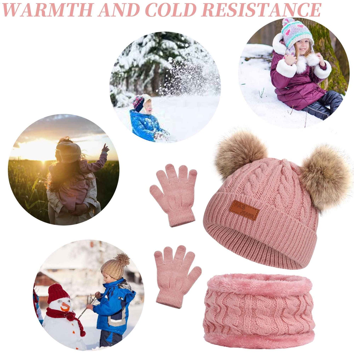 Kinder Wintermütze Schal Handschuhe Set - Strickmütze Beanie Hut für Mädchen Jungen 3-8 Jahre - Warme Winter Bekleidung