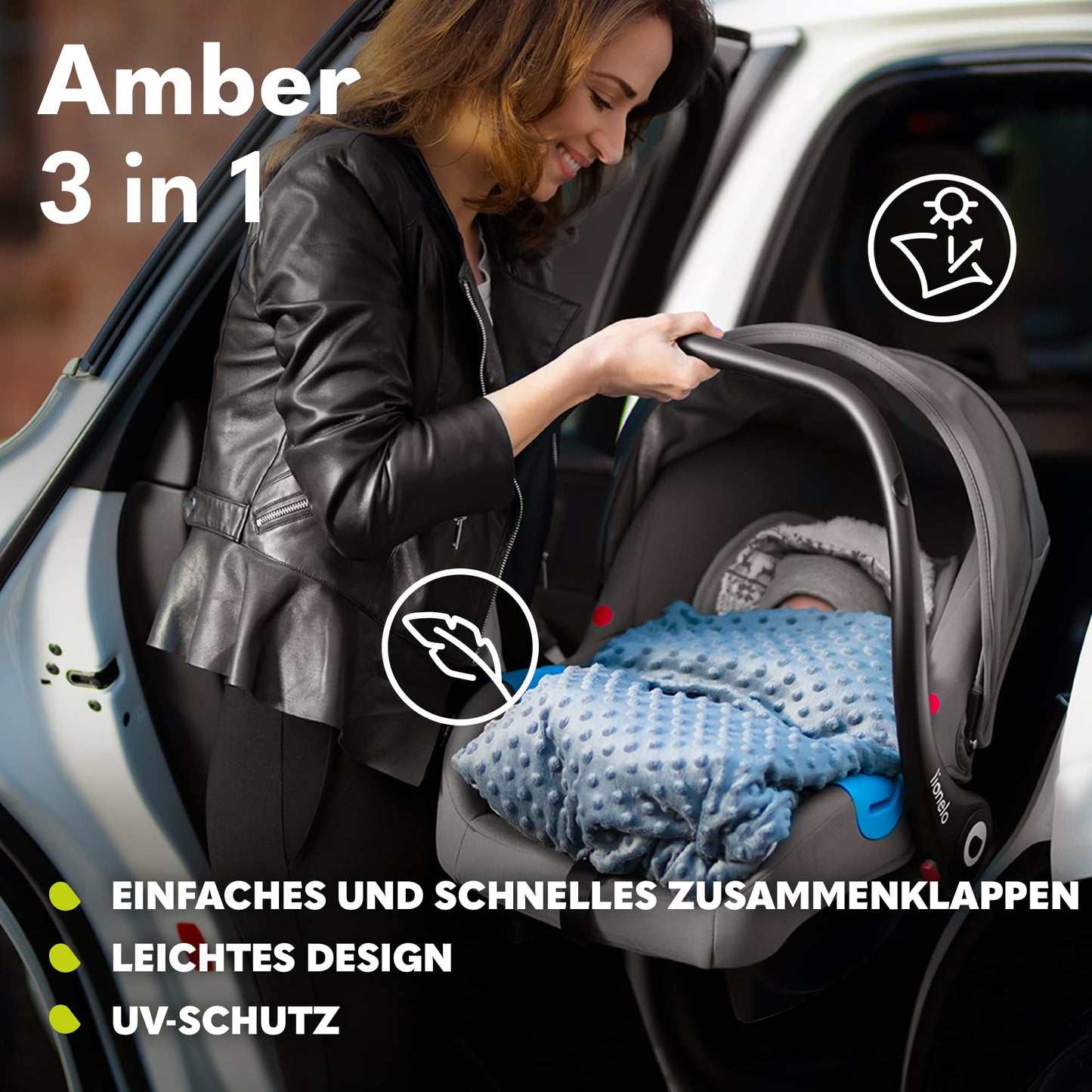 LIONELO MERIL 3-in-1 Multifunktionaler Kinderwagen 0-48 Monate Bis zu 22 kg, Babywanne bis zu 9 kg, Kindersitz bis zu 13 kg, Geländeräder 360°, Vollfederung, XXL-Verdeck mit UPF50+ - Meloni2