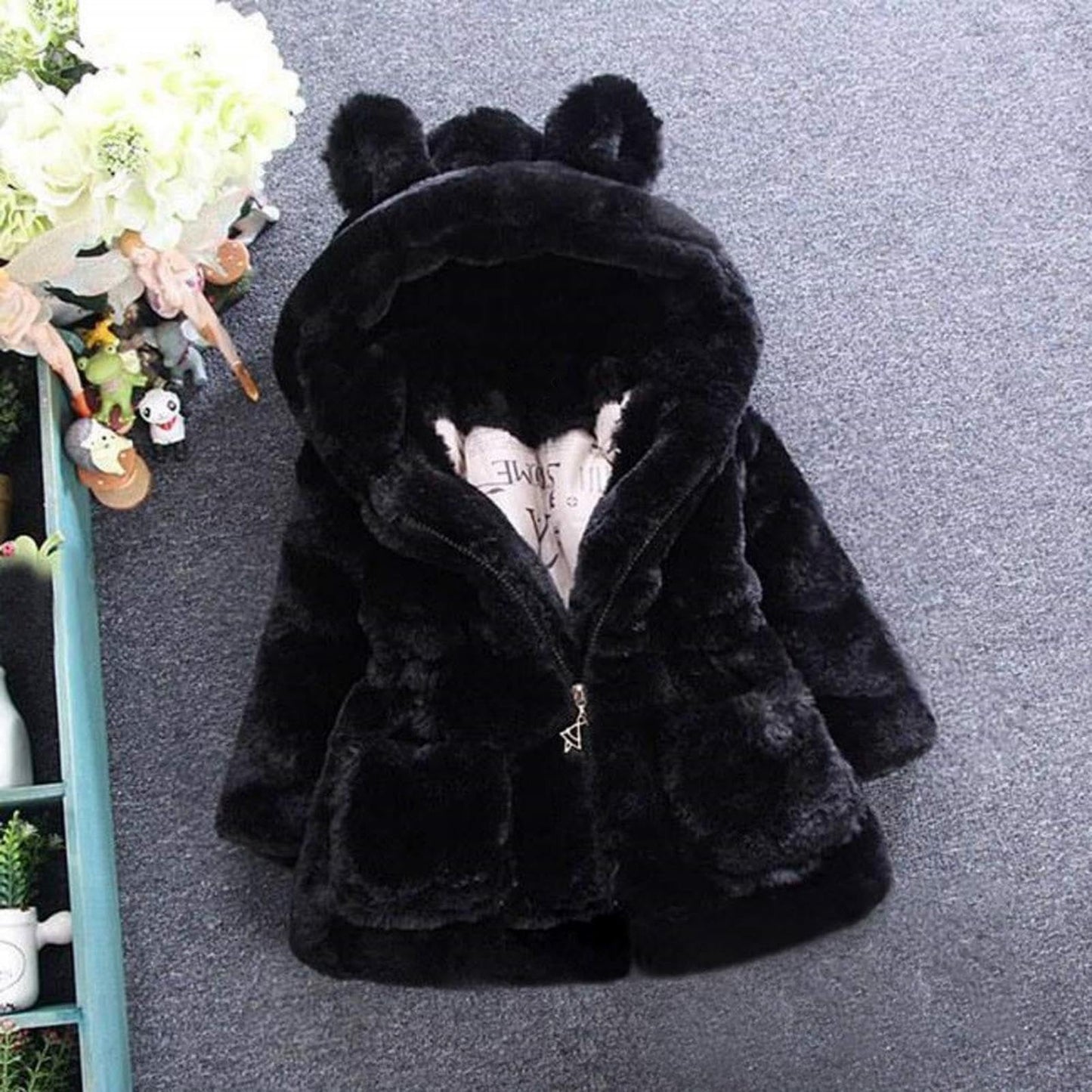 Angel ZYJ Girls' Fur Coat Winter Jacket Faux Fur Jacket Baby Girls Autumn Winter Coat Warm Jacket with Hood Wool Coat Hooded Jacket