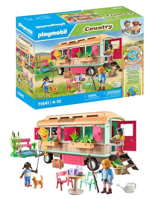 PLAYMOBIL Country 71441 Gemütliches Bauwagencafé, spielerisches Lernen mit liebevoll gestaltetem Bauwagen, detailreicher Austattung und einem Gänseteich, nachhaltiges Spielzeug für Kinder ab 4 Jahren