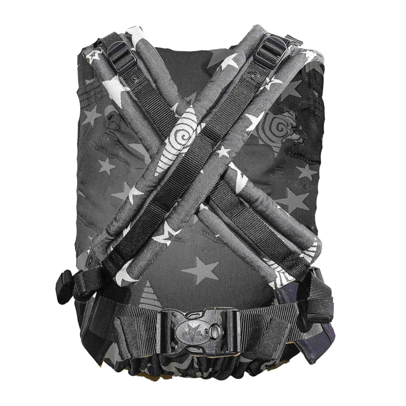 KOKADI Flip X Diorite Stars (Unisize)-Perfekte Kombi aus Fullbuckle & dem Tragen überkreuzt -Ab Geburt - 15 kg,handgefertigt aus 100%Bio-Baumwolle –Ergonomische Babybauchtrage Rückentrage Tragetasche