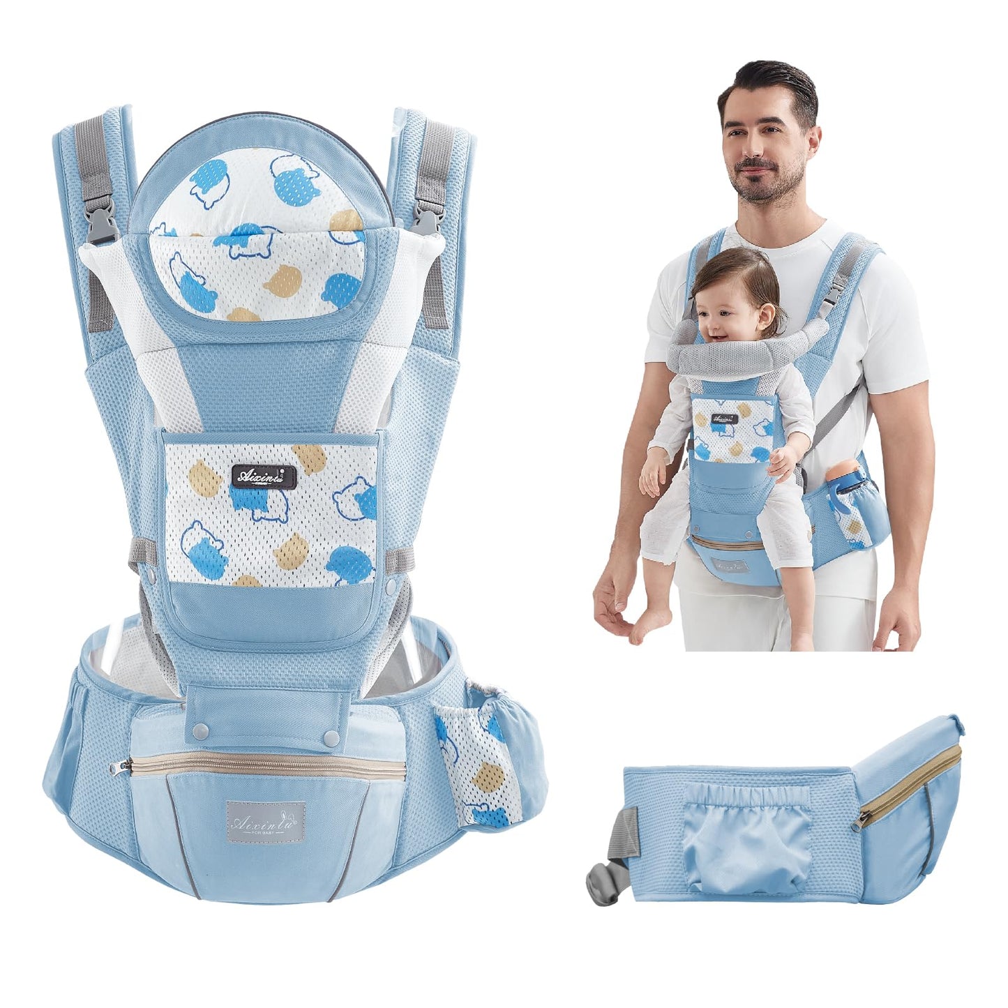 IULONEE Babytrage Baby-Tragetasche Babytrage Neugeborene Ergonomische Babytrage Einfach Anzuziehen Babytrage Hüftsitz Baby Tragegurt Babytragetuch Ideal Für Freihändiges Elterndasein (Grau)