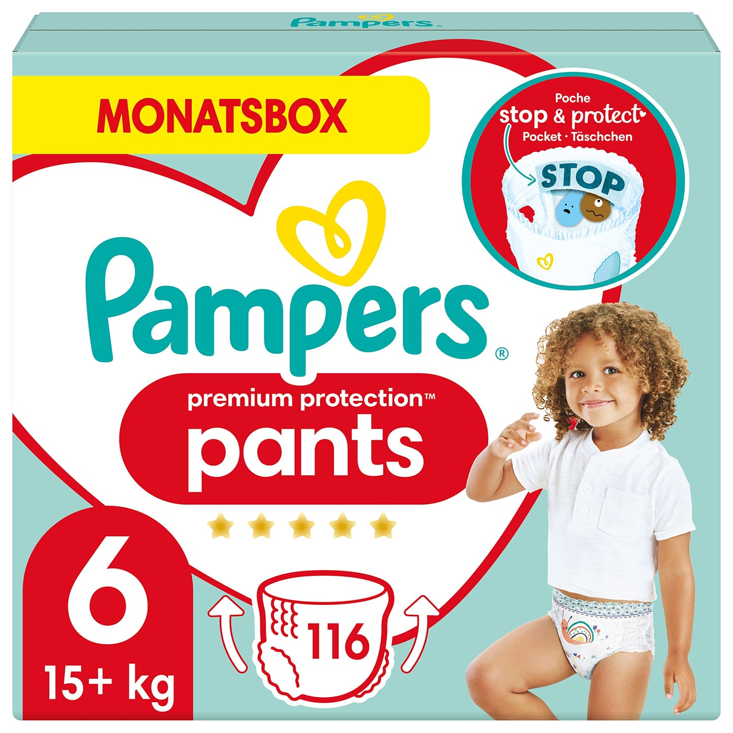 Pampers Premium Protection Pants Größe 4, 168 Windeln, 9kg-15kg, Mit 360° Passform und 2x breiteren Bündchen als vorher für unseren besten Komfort & Schutz
