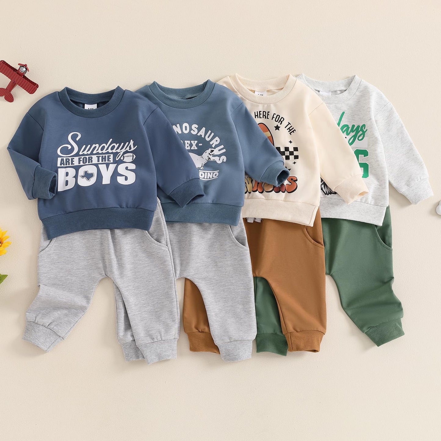 ZyHwShine Kleinkind Baby Jungen Fußball Outfit On Sundays We Watch Football with Daddy Sweatshirt Top Pants Infant Fall Clothes