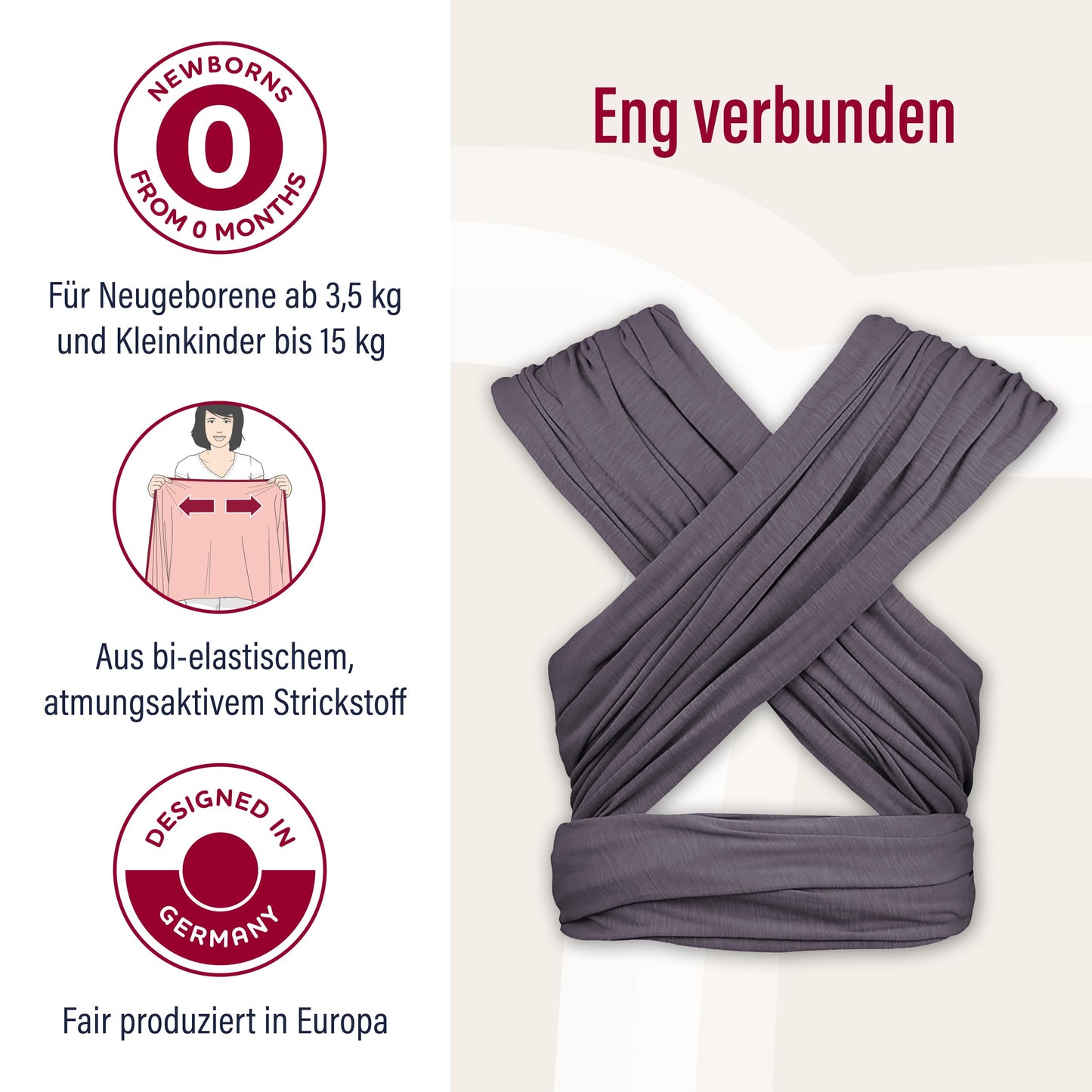 manduca Sling - Babytragetuch - Elastische Babytrage für Neugeborene von der Geburt bis zu 15 kg - Bio-Baumwolle - GOTS zertifiziert