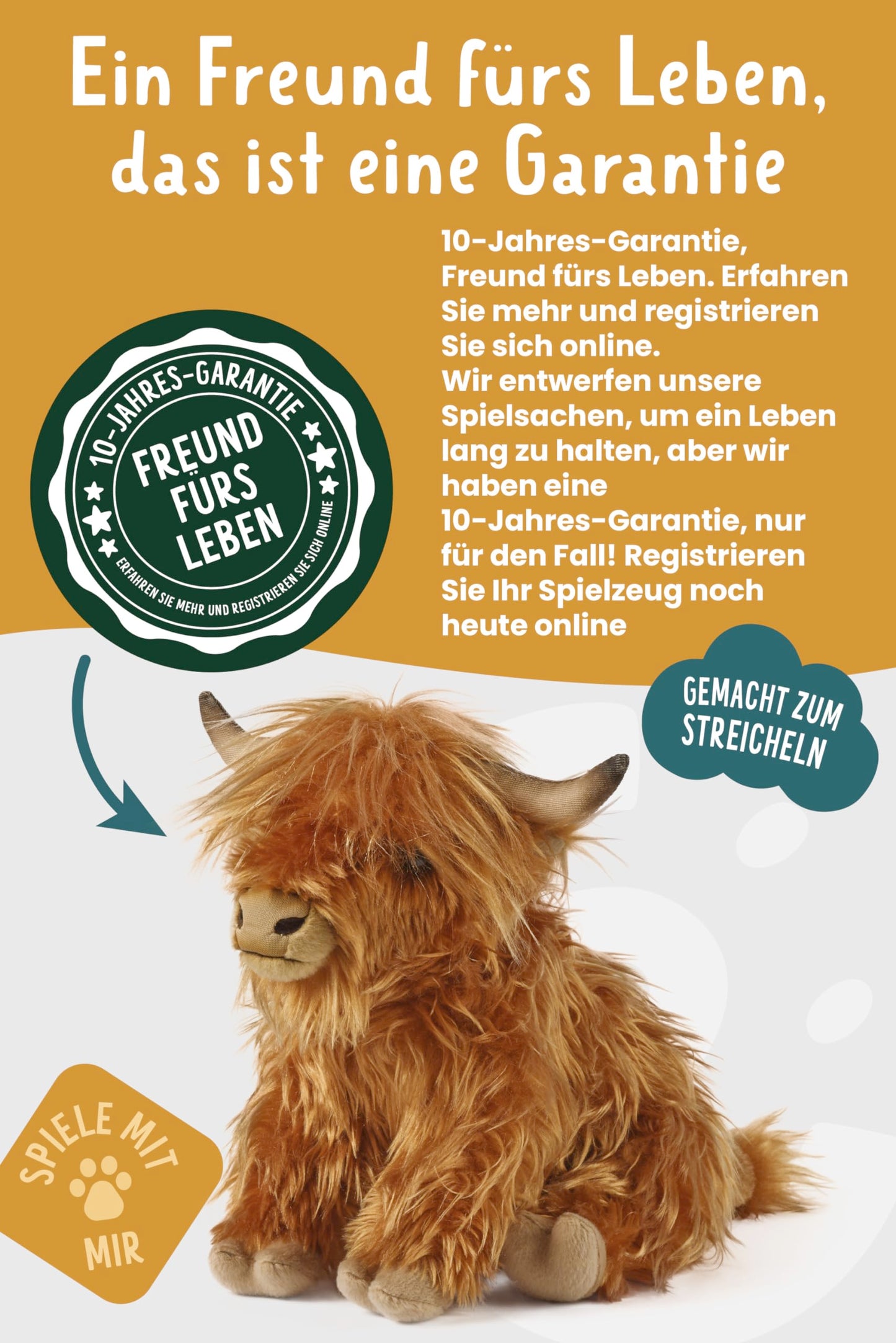 Living Nature Highland Cow Farmyard Animals Soft Toy Cattle, 30 cm