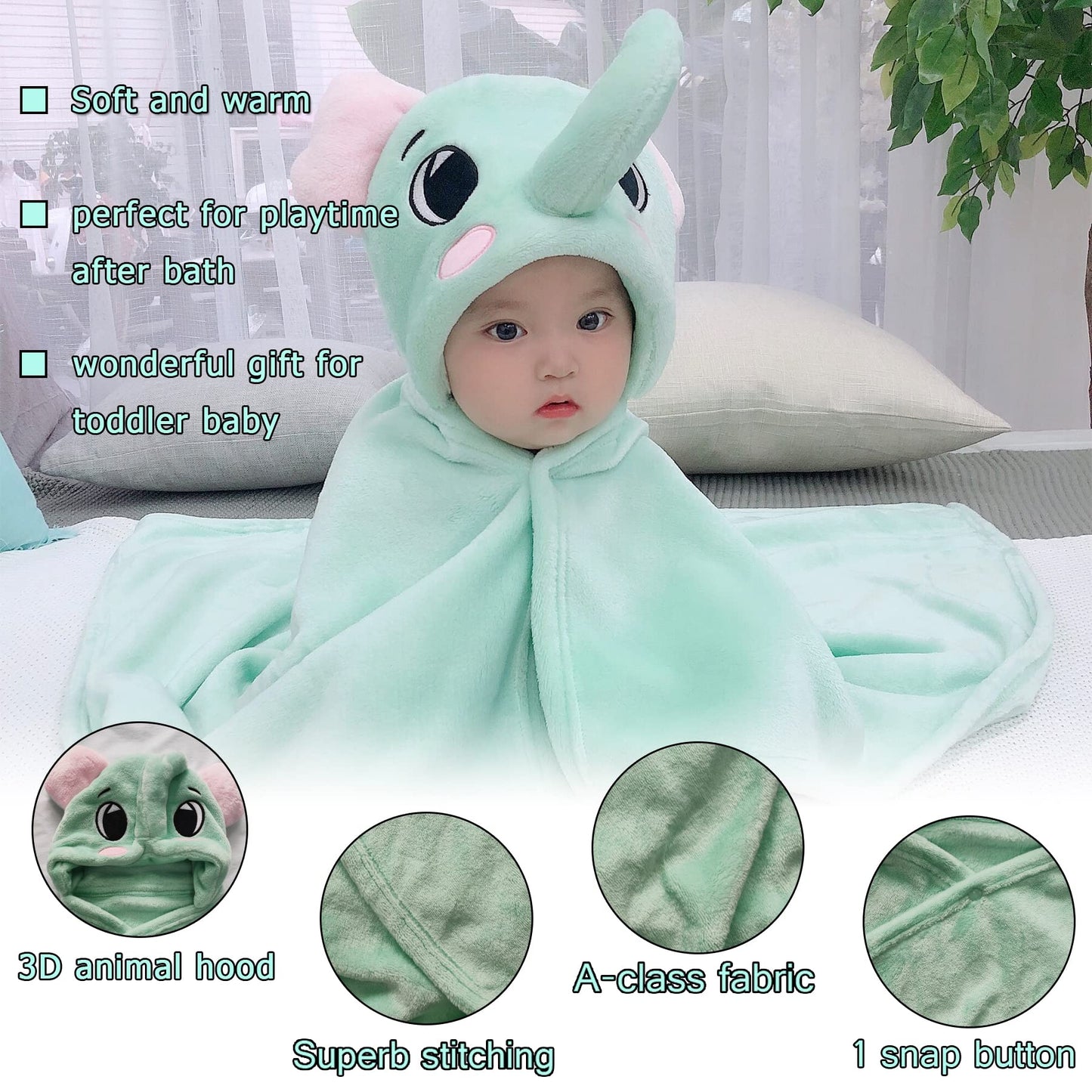 Doladola Baby Decke Babys Tier Design,Flanell Kinder Decke Kapuzenhandtuch für Mädchen und Jungen,Baby Kapuze Badeponcho Kinder Warm(gelbe Ente)