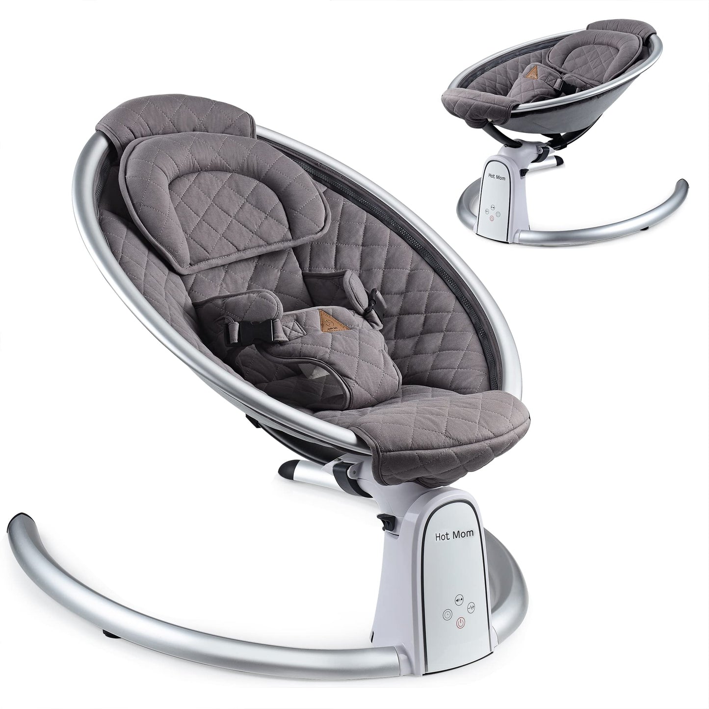 Hot Mom Cotton Baby Rocker, Baby Cradle with 5 Vibration Amplitudes, Bluetooth Music, Lightweight Baby Rocking Chair with Smoother Rocking Movement, Dark Grey
