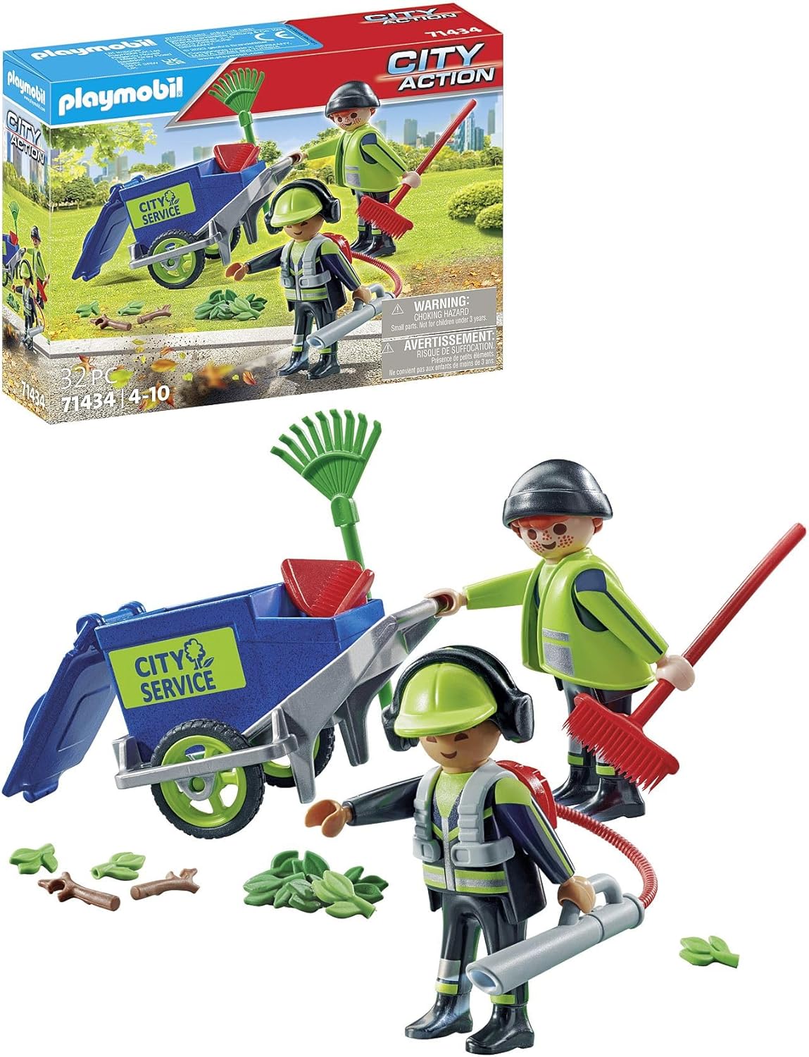 PLAYMOBIL City Action 71434 Stadtreinigungsteam, Stadtreinigung, Figuren und Mülltonne zum Schieben, Spielzeug für Kinder ab 4 Jahren