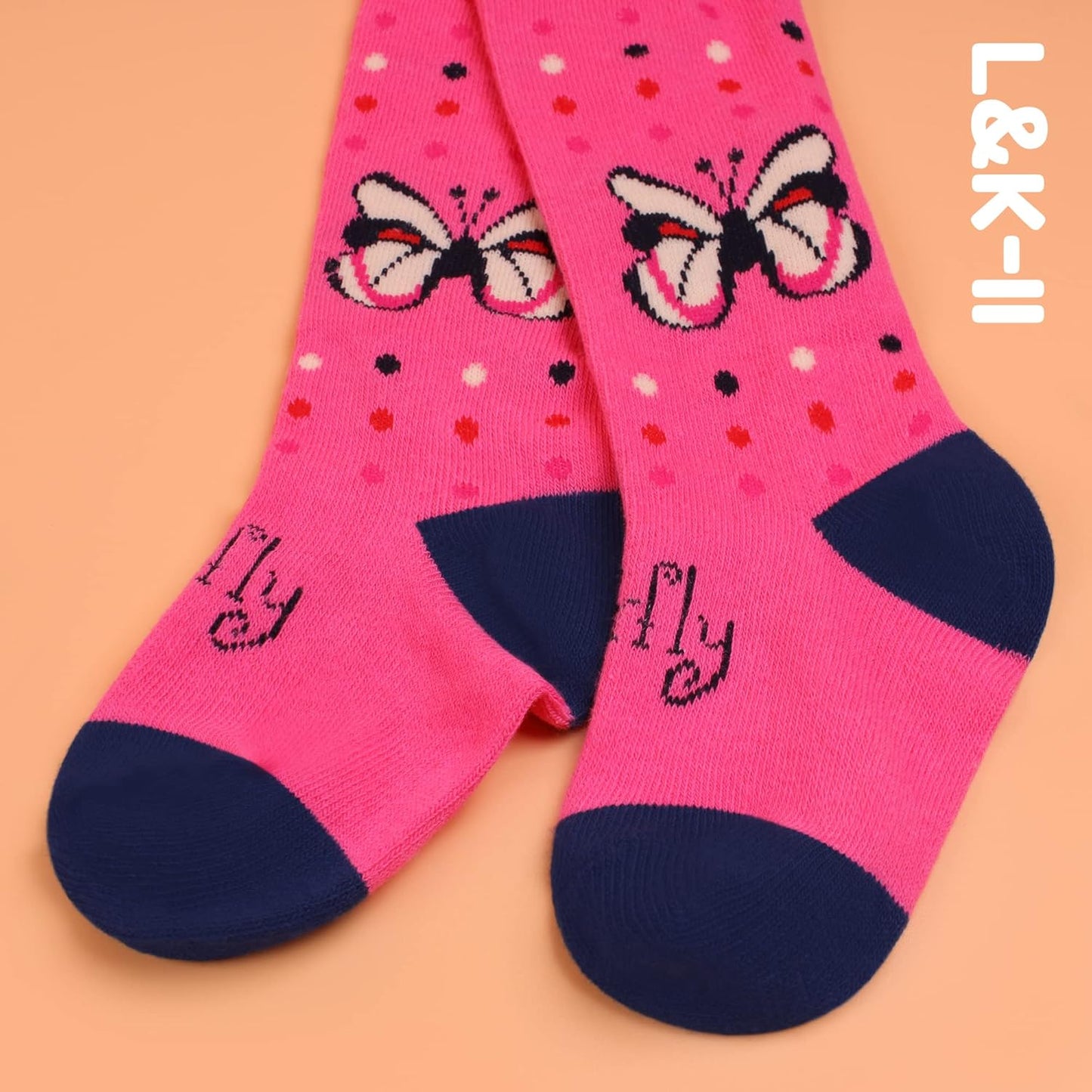 L&K-II Pack of 4 Baby Tights for Baby Girls with Dots Stripes Carzen and Butterfly Motif 2762