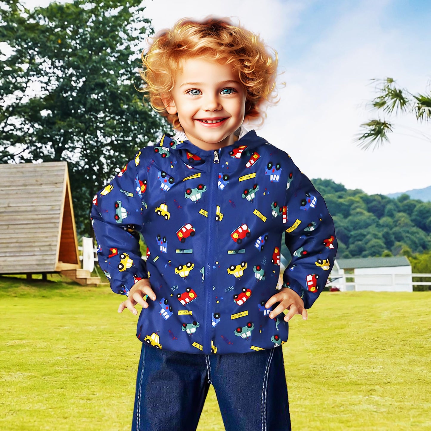 JinBei Jacke Baby Junge Kinder Jacken Kapuzen Sweatjacke Kapuzenjacke Cartoon Aufdruck Jungen Winddicht Mantel Windjacke Übergangsjack Frühling Herbst Outwear Softshelljacke 1-7 Jahre