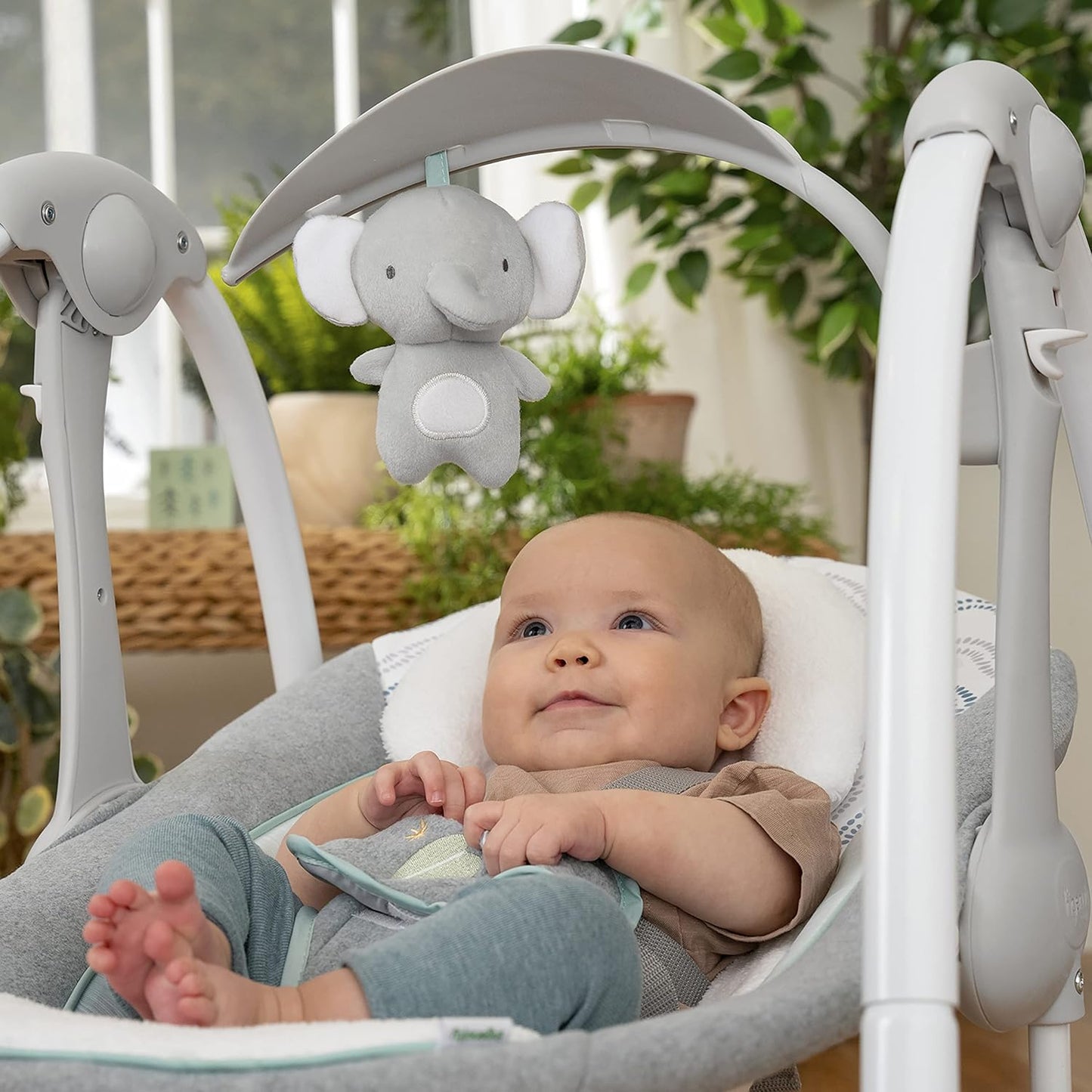Ingenuity ConvertMe 2-in-1 Baby Swing & Rocker Baby Rocker Electric Portable Vibrations Nature Sounds 0-9 Months Max 9kg - Swell
