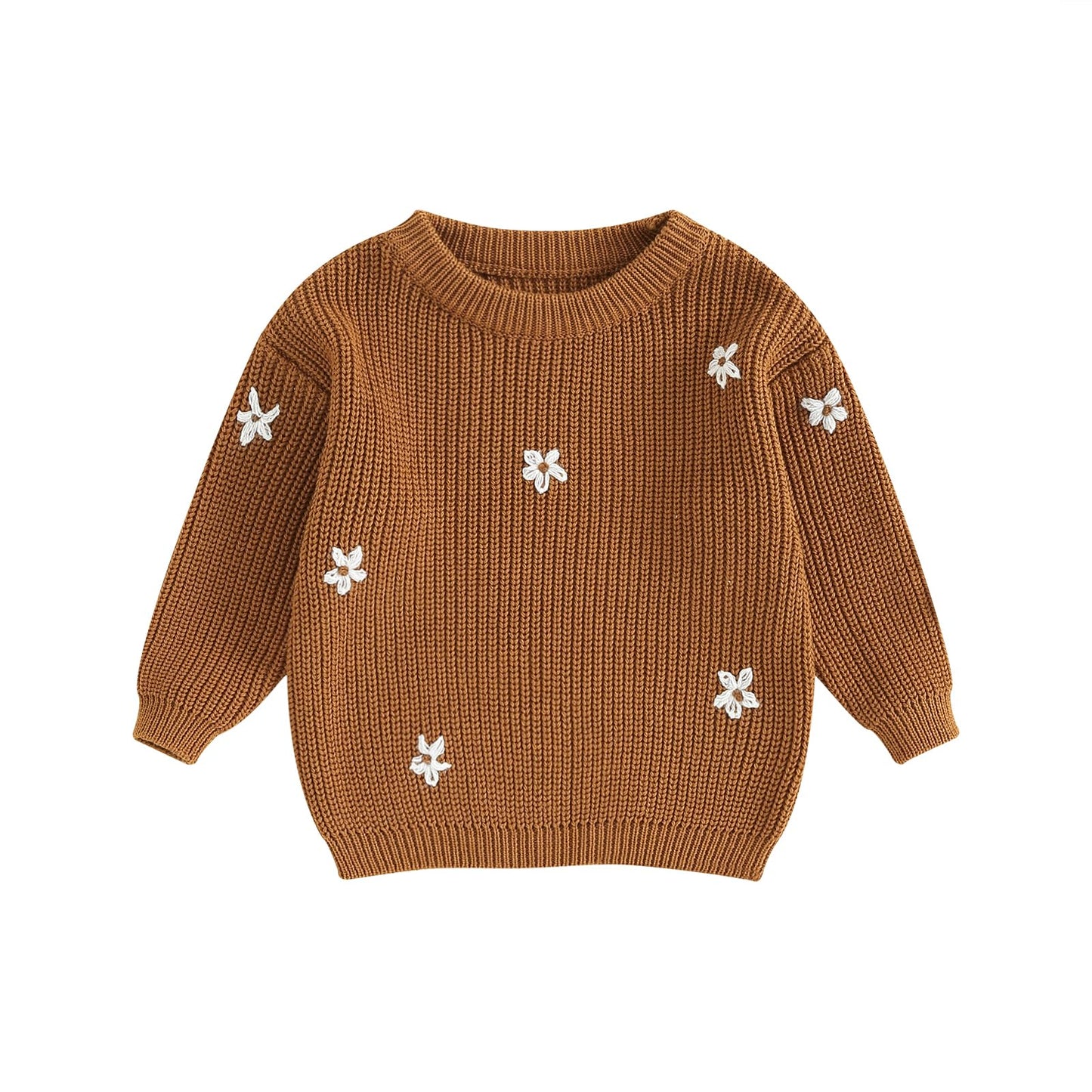 Geagodelia Baby Mädchen Gestrickt Pullover Langarm Rundhalsausschnitt Blume Winter Warm Gerippt Stricken Klobig Top Weich Kleinkind Kleidung Herbst Outwear