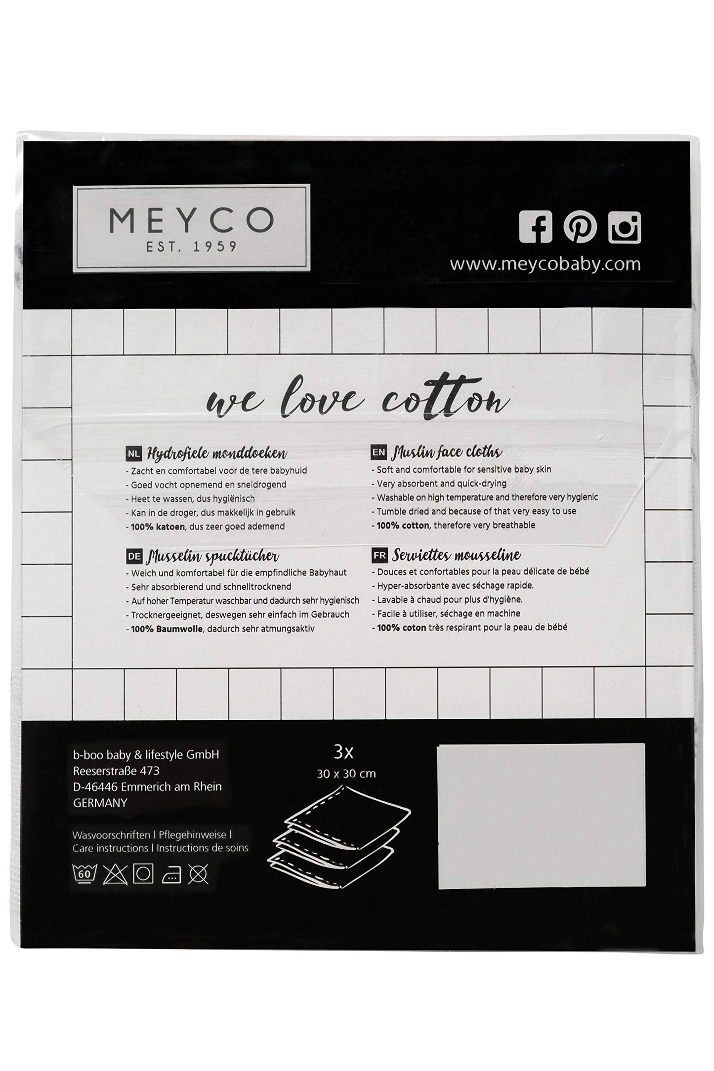 Meyco 457019 Mull/Musselin Spucktücher 3er Set, 30x30cm ANIMAL-UNI Stone Green-Weiss