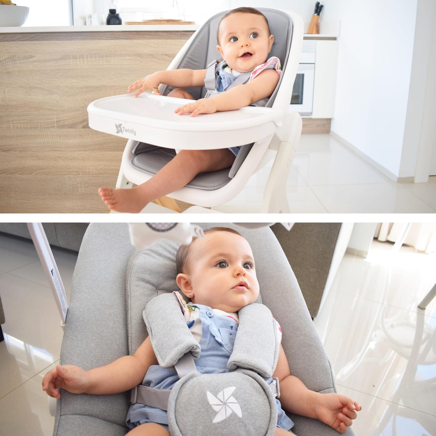 Baby Hochstuhl Set 5in1: multifunktional Alaia, Lernturm, Kinderstuhl - ab Geburt 0m+ - Faltbar und ergonomisch aus Buchenholz – Abnehmbare Tischplatte und Sicherheitsgurt