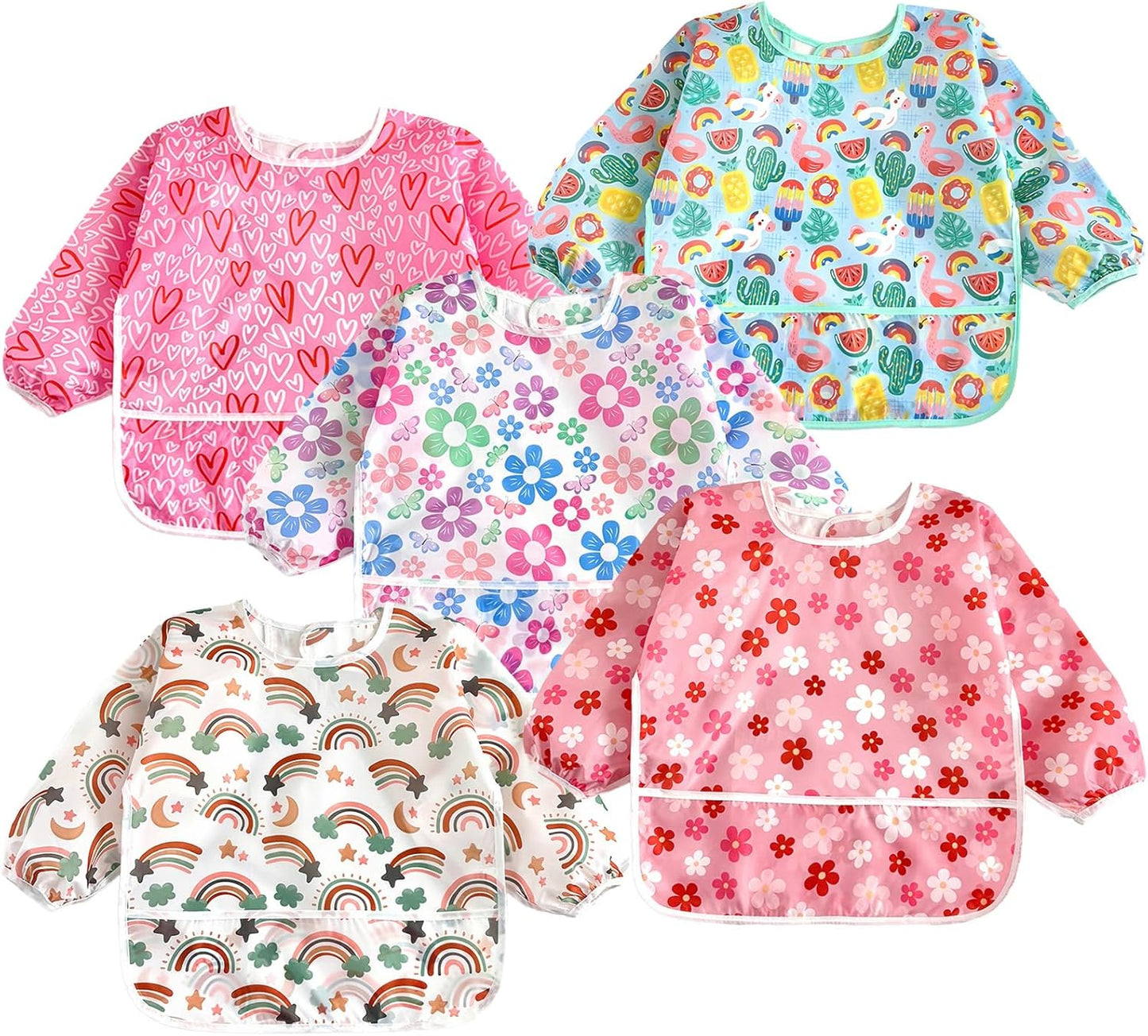 PandaEar 5 Pack Baby Lätzchen mit Ärmeln | Abwaschbar Ärmellätzchen Ganzkörper Lätzchen Baby | Wasserdicht Babylätzchen Latz mit Ärmel für Kleinkinder 6-24 Monate