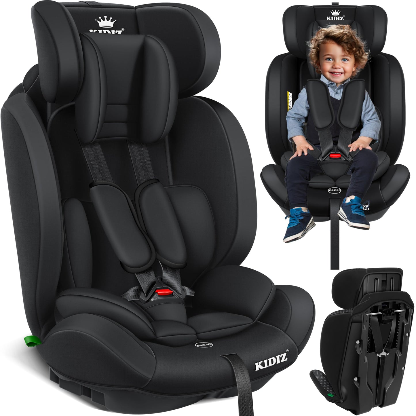 KIDIZ® Autokindersitz Kinderautositz Gruppe 1+2+3 9-36 kg 5-Punkt-Sicherheitsgurt, Autositz, Kindersitz, Einstellbare Kopfstütze, Mitwachsende Sitzerhöhung 1-12 Jahre, Stabil und Sicher - Meloni2