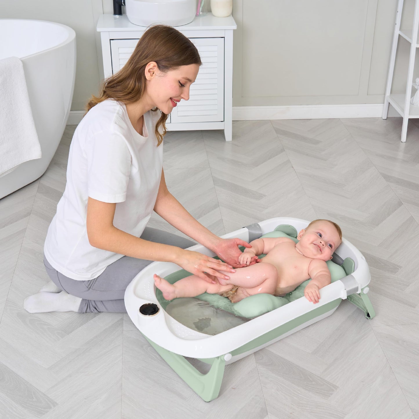 Faltbar Baby Badewanne Mit Rutschfestem Badekissen - Babywanne XXL Mit Baby Badewannensitz & Badethermometer - Von Der Geburt Bis 3 Jahre - Baby Bathtub - Geburtsgeschenke Für Mädchen & Jungen