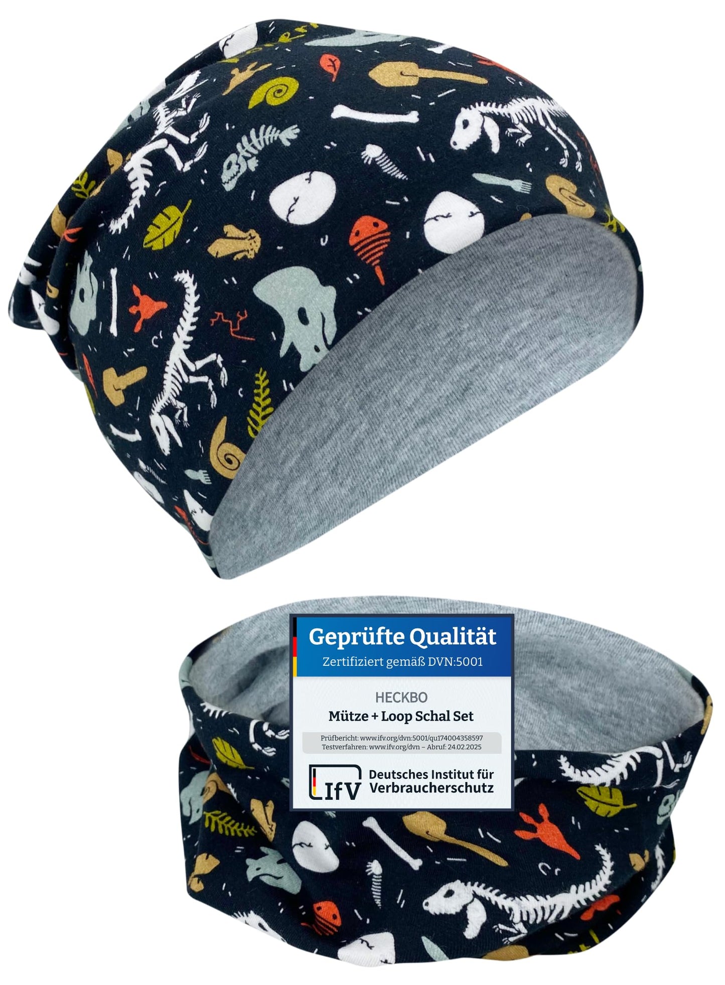 HECKBO Children's Beanie Hat & Scarf, Tube Scarf Set, for Girls and Boys, 95% Cotton, Autumn, Spring, Winter