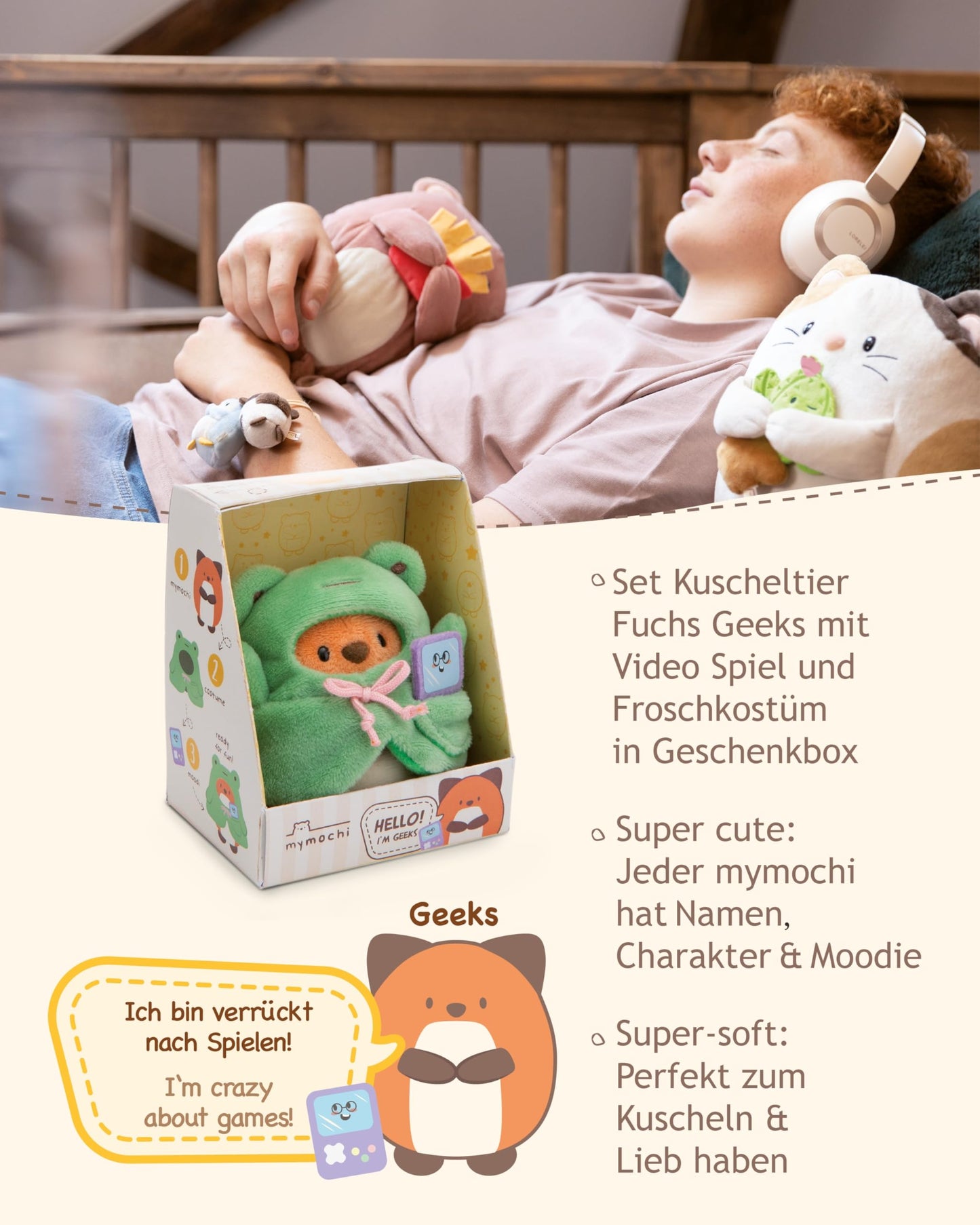 NICI MYMOCHI Kuscheltier Set - Kuscheltier Bär Nomo 8 cm mit Pommes und Bienenkostüm in Geschenkbox, Flauschiges Stofftier zum Kuscheln, Spielen und Liebhaben - 61142