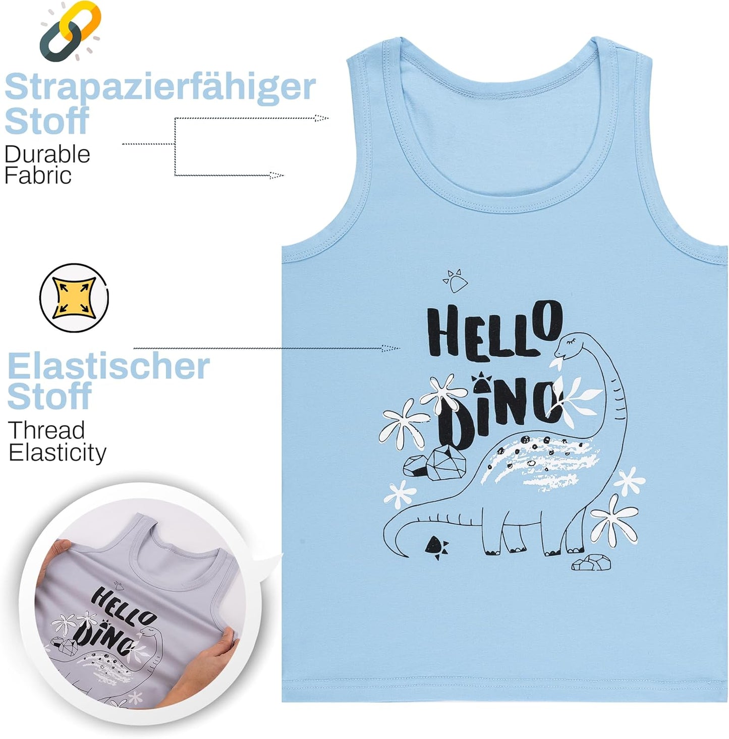 LOREZA ® 5 Pack Jungen Unterhemden aus Baumwolle Tank Top Unterwäsche Knaben