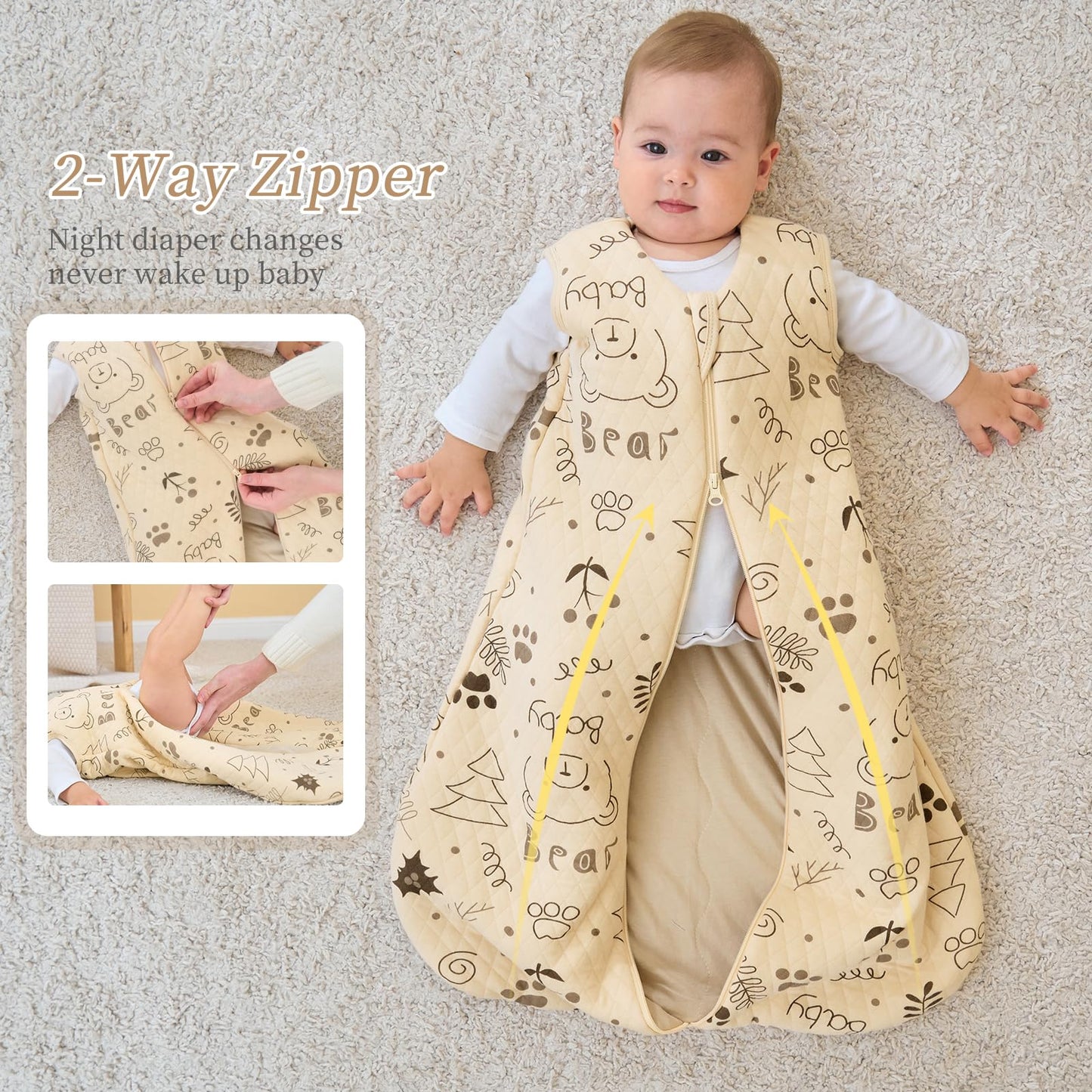 Looxii Baby Winter Sleeping Bag, Cotton, 2.5 Tog, Warm Winter Sleeping Bag, Soft Baby Sleeping Bag, Newborn in 6-12 Months, Perfect for Autumn, Winter