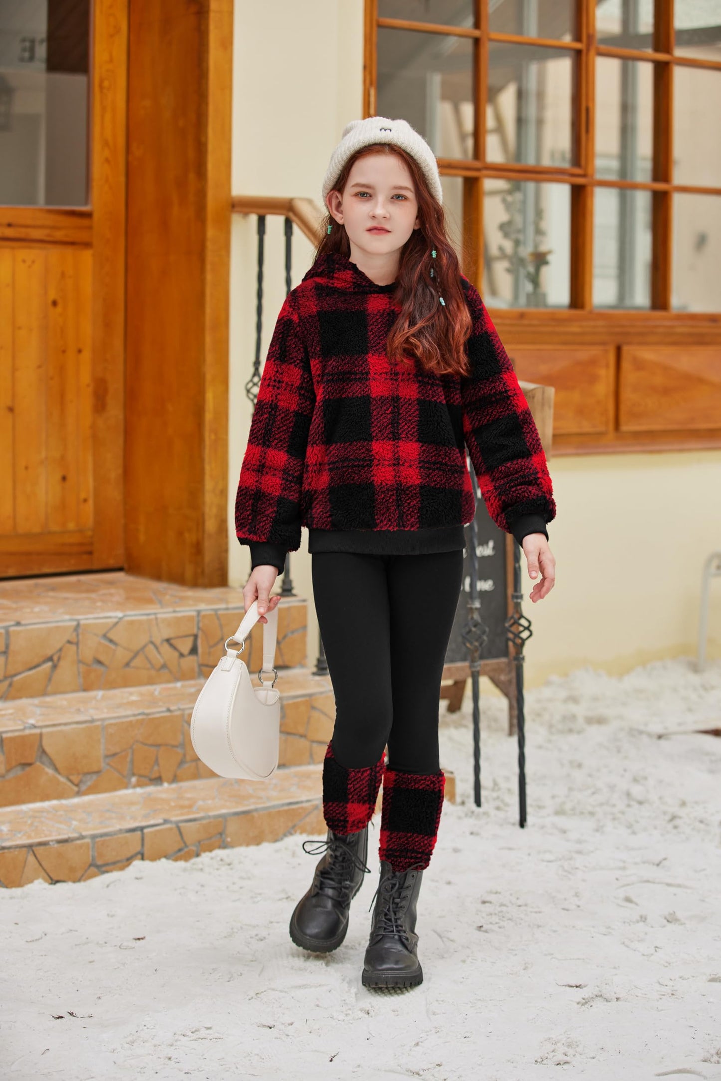 Arshiner Girls' Clothing Sets Winter Children's Hoodie with Leggings Set Warm Cuddly Padded Clothing Two Piece Outfits for Girls 5-14 Years