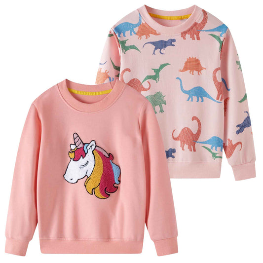 SOIBEEN Girls' Sweatshirt Adorable Children's Pullover 2-Pack Unicorn Top Shirt Pullover Pullover Crew Neck Long Sleeve Casual Wear Spring Autumn Cotton Hoodie 1-10 Years