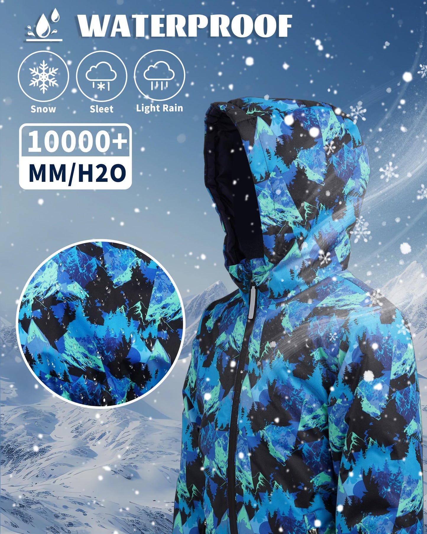 Owntop Children's Unisex Snow Suit Girls Boys Windproof Waterproof Ski Suit with Hood Zip 98-122