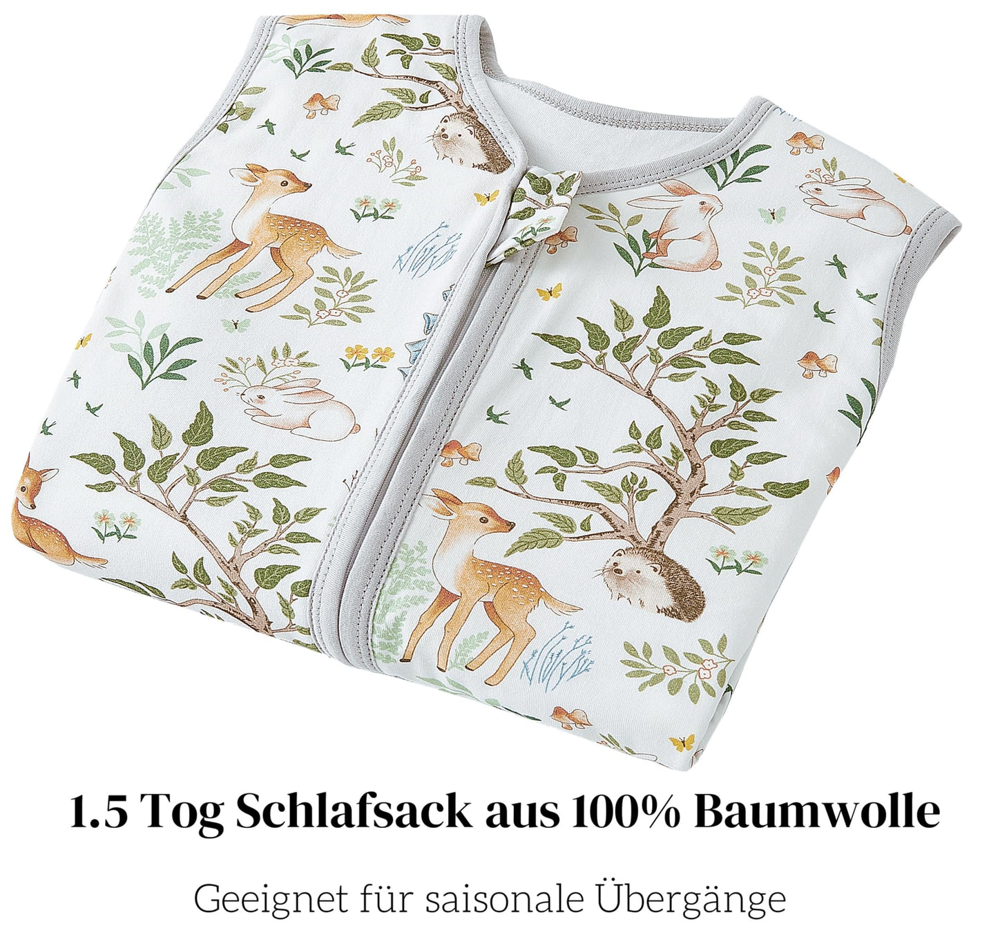 Chilsuessy Children's Sleeping Bag 1.5 Tog Pack of 2 Baby Sleeping Bag Made of 100% Cotton, Baby All-Year Sleeping Bag Pyjamas for Boys and Girls, 1.5 Tog/Elephant Lion + Green, 110 cm / Baby Height