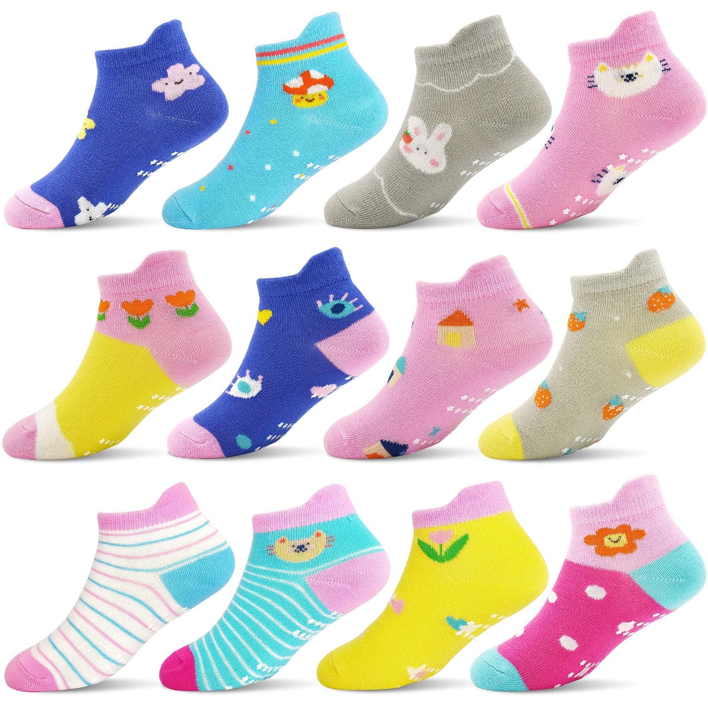 GRPSKCOS Stoppersocken Kinder 12 Paar ABS Socken Rutschfeste Socken Kleinkind Antirutschsocken für 1-7 Jahre Jungen Mädchen
