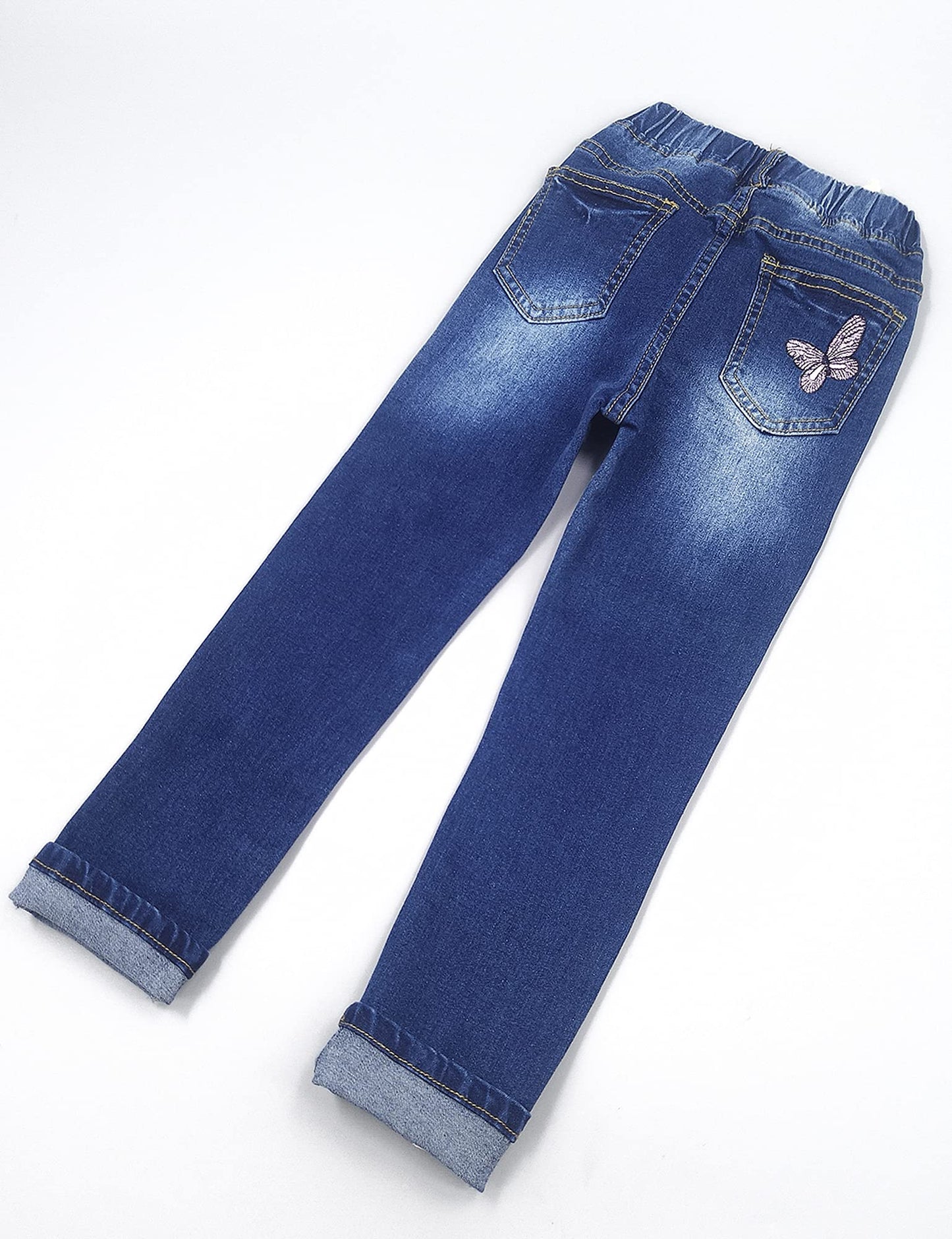 KIDSCOOL SPACE Girls Jeans Split Hem with RAL Edges Elastic Waist in High Elastic Wide Leg Denim Pants