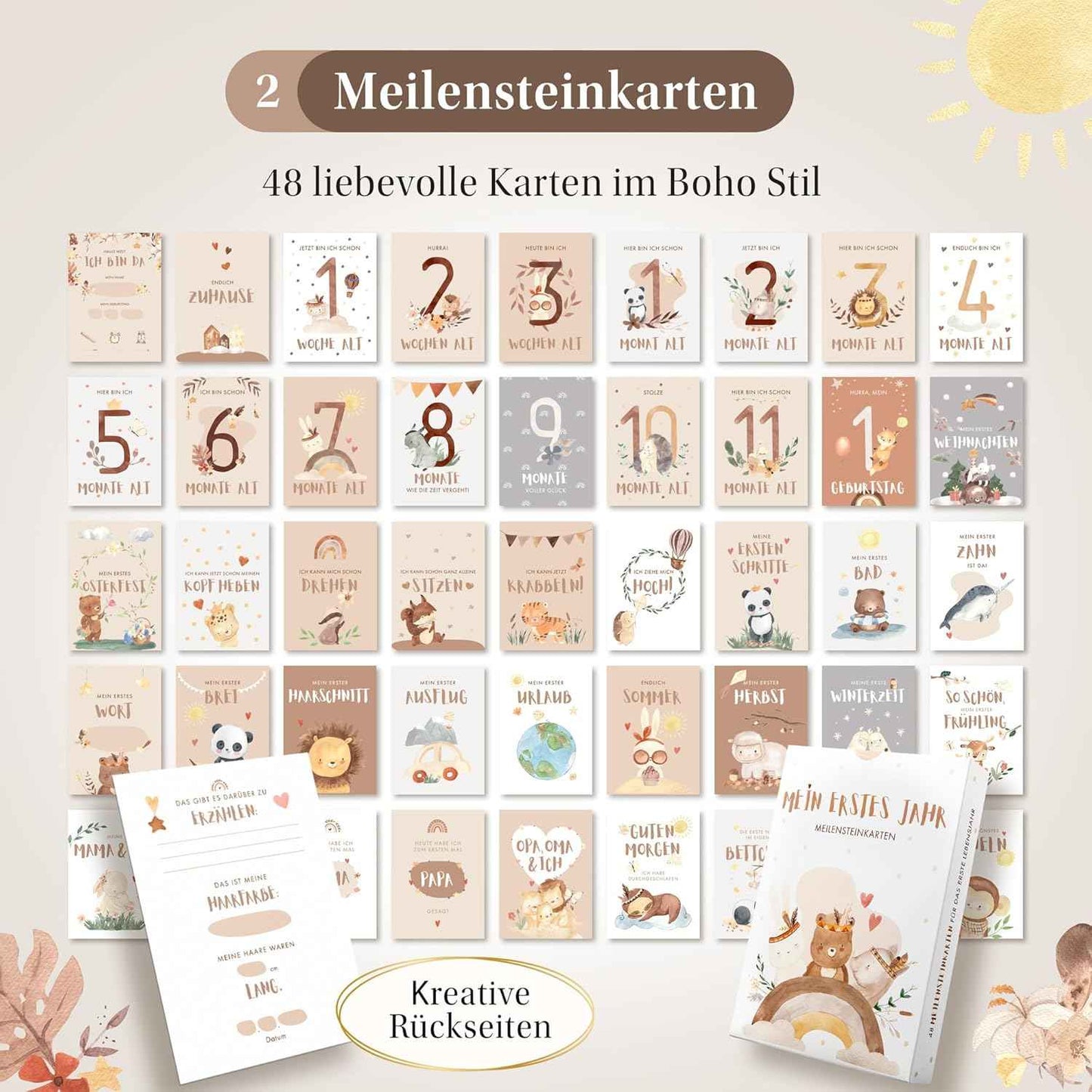 EULENTALER® Mein erstes Jahr I Die Erinnerungsbox 3in1 Sparset I Von Pädagogen gestaltet I Babyalbum, Meilensteinkarten, Baby Abdruckset I Geschenke zur Geburt & Babyparty I Für Jungen & Mädchen
