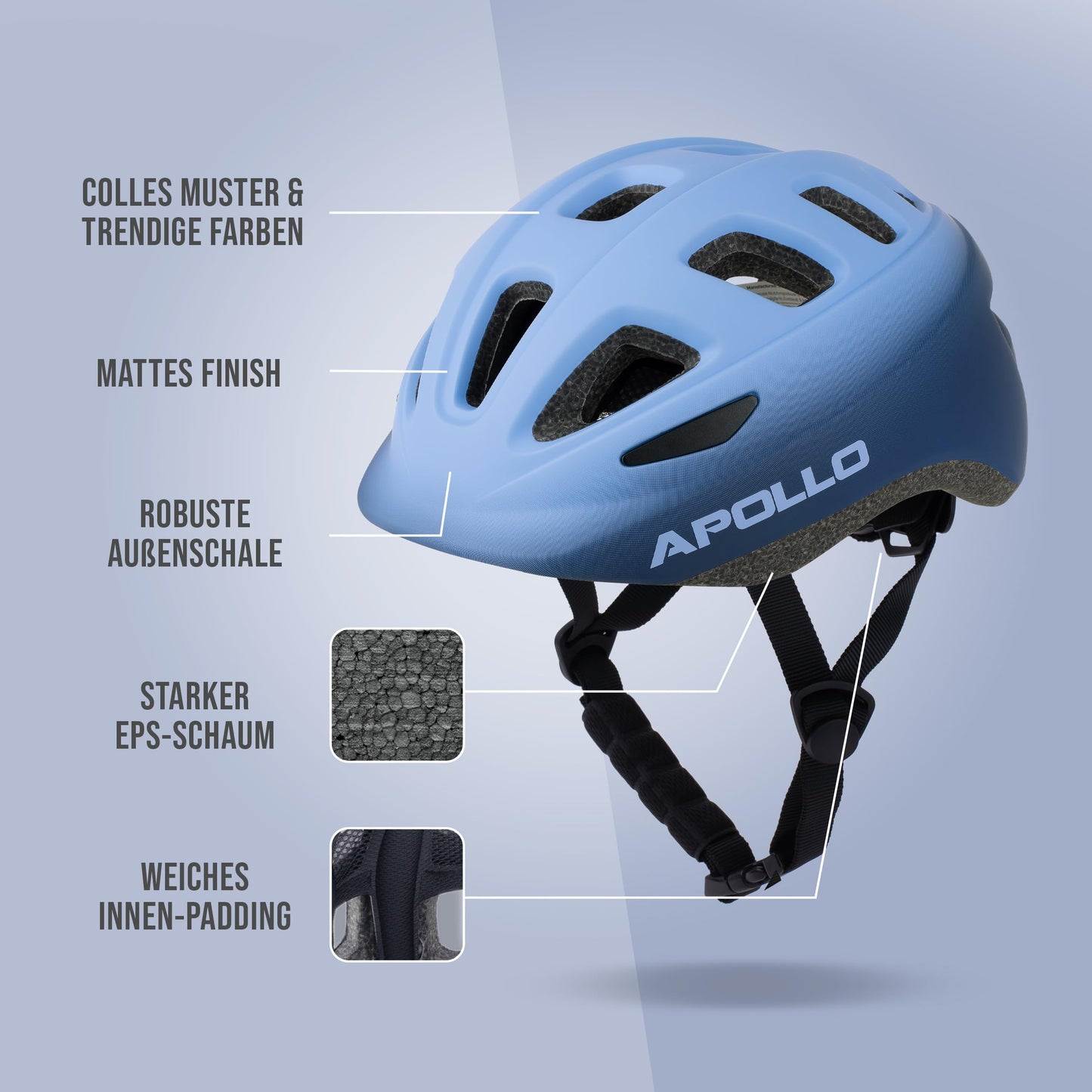 Apollo Kinder Fahrradhelm, Helm für Kinder & Jugendliche, Multisport Helm, Fahrradhelm Mädchen, Fahrradhelm Jungen, Kinderhelm ab 3 Jahre, Verstellbarer Kinder-Helm, ab Größe 48, für Fahrrad & Roller