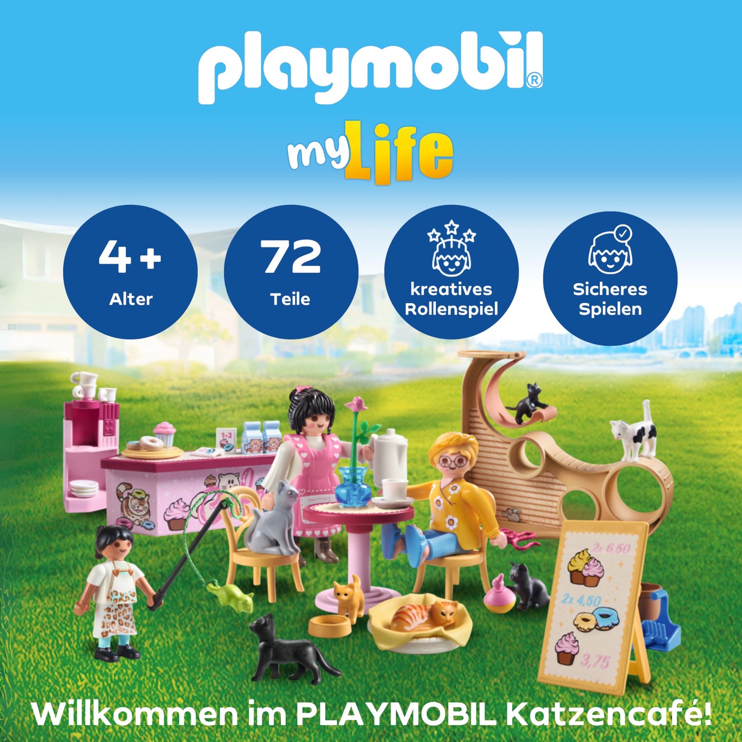 PLAYMOBIL Cat Café Cat Toy Child Animal Figure Set Toy for Children from 4 Years 71744
