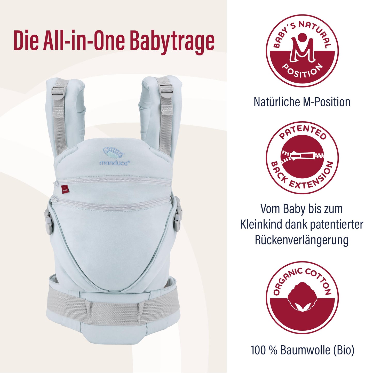 manduca XT Babytrage - Verstellbarer Sitz, der mitwächst - Vom Neugeborenen bis zum Kleinkind - Babytrage aus Bio-Baumwolle mit 3 Tragemöglichkeiten