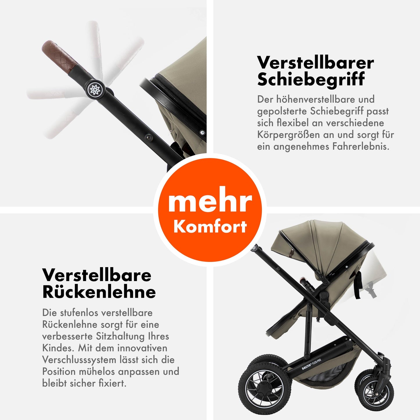 Daliya® FLEXI-PRO M 2in1 Kombikinderwagen & Buggy – XXL-Set, Reise-Kinderwagen mit Einhand-Abnahme, Wetterschutz, Sportsitz, Wickeltasche, Spieltisch, Regenschutz, dicke Matratze (Olivgrün)