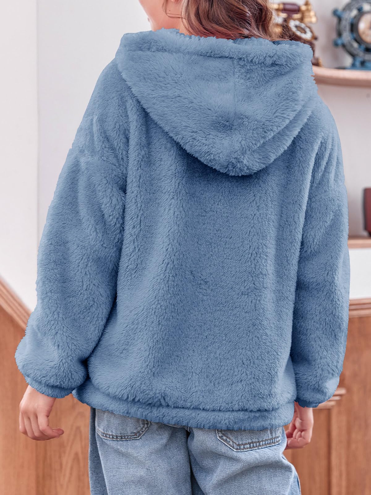 Haloumoning Girls' Fleece Jackets Kids Soft Fuzzy Hoodie Winter Coat Jacket